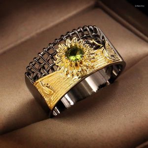 Cluster ringen vintage sieraden holle zonnebloem twee tonen voor vrouwen groen zirkoon sterling zilveren kleur bruiloft kerstcadeaus
