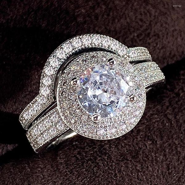 Cluster Rings Vintage Lab Diamond Finger Ring Sets White Gold Filled Party Wedding Band Pour Femmes Bijoux De Fiançailles De Mariée Couple Cadeau