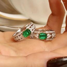 Cluster Anneaux Vintage Lab Emerald Diamond Ring Real 925 Sterling Silver Party Mariage Band for Women Men Promise Bijoux
