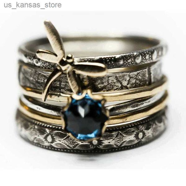 Anillos de clúster Anillos de libélulas grandes vintage para mujeres 2021 Nuevas llegadas retro Joya de cristal azul Joya de joyas de bodas Joyas de joyas240408