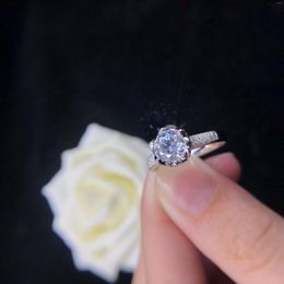 Clusterringen Vintage Lotus Jewelry Pass Test 1CT D VVS1 Moissanite Diamond Ring Real 14K White Gold Engagement Women Wedding