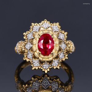 Cluster Anneaux Vintage De Luxe Designer Rubis Artificiel Pour Les Femmes Italien Esthétique Bijoux De Mariage Bague De Fiançailles Saint Valentin Cadeaux