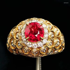 Cluster Anneaux Vintage Luxury Elegant Red Crystals Inclay Gold Zircon Design Sterling Silver For Women Jewelry Fine Wedding Banquet Cadeaux