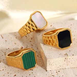 Cluster anneaux vintage luxe malachite mère de coquille carrée géométrique acier inoxydable pour les femmes bijoux de fête de filles