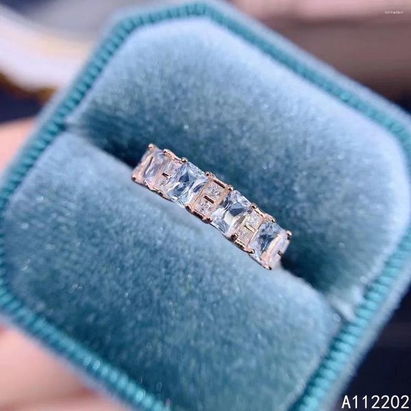 Anillos de racimo Vintage de lujo natural anillo de aguamarina 925 plata esterlina con incrustaciones de gemas azules para mujer regalo de fiesta de compromiso de boda nupcial
