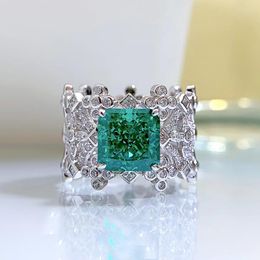 Cluster Ringen Vintage Luxe Eenvoudige Zilveren 925 Sieraden Bruiloft Kant 8MM Groene Paraiba Kristallen Diamant Fijn Voor Vrouw geschenken
