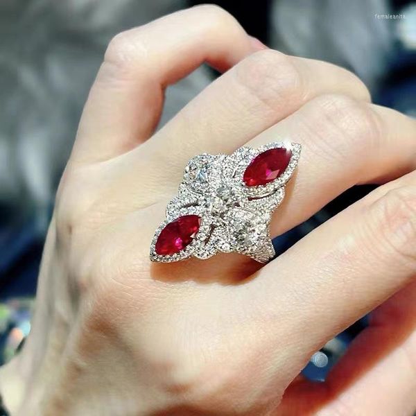 Bagues de grappe Vintage Marquise Cut Ruby Gemstone Ring Luxury 925 Sterling Silver Engagement Wedding For Women Cocktail Jewelry