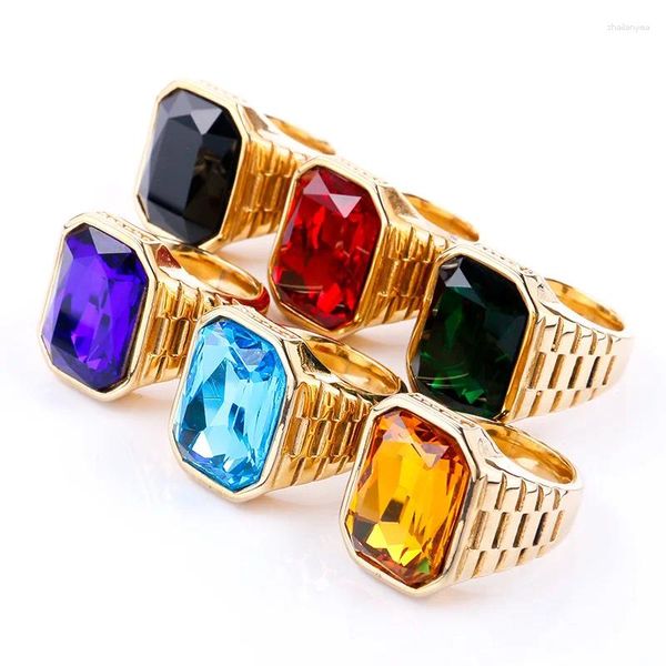 Bagues de cluster Bague de chevalière de cornaline carrée pour hommes vintage en pierre colorée déclaration en acier inoxydable noir pour homme en gros