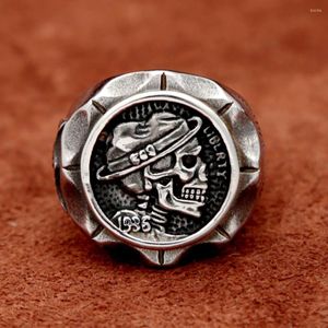 Clusterringen Vintage Mexicaanse Indan Skull Ring Hobo Nicke Coin Roestvrij stalen punk voor mannen Mode -sieradenaccessoires