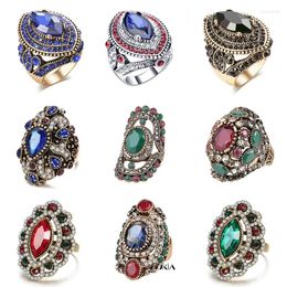 Cluster Ringen Vintage Midden-Oosters Etnische Stijl Creatieve Kristal Hars Damesring 2024 Prachtige Party Turkse Sieraden Accessoires