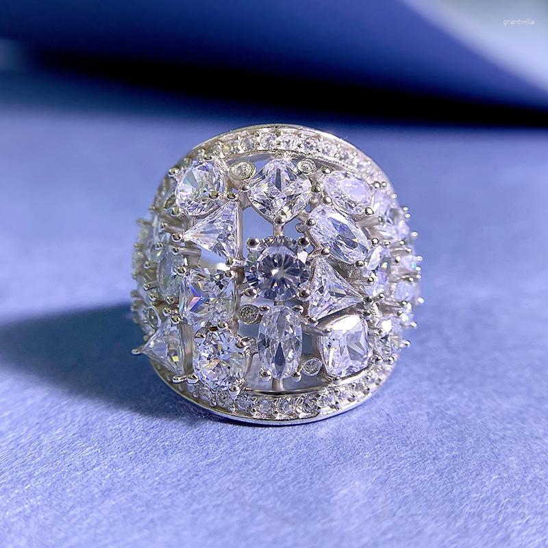Klaster Pierścienie Vintage Moissanite Diamond Ring Real 925 Srebrny Party Wedding For Women Bridal zaręczynowy Prezent biżuterii