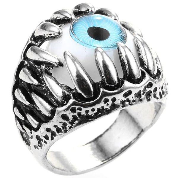 Anillos de racimo Monstruo vintage con ojo Hombres Anillo de diente de demonio punk Motorista de un ojo para dientes de hip hop