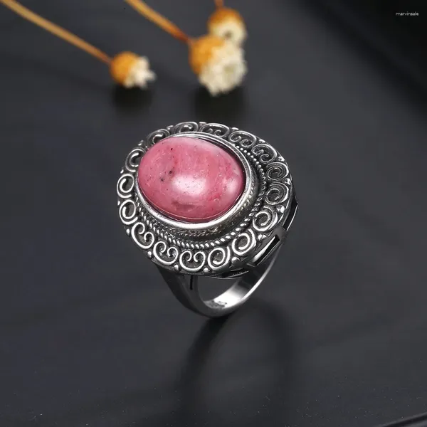 Anillos de racimo Vintage Natural Rhodochrosite 925 Joya de plata esterlina Fina de tigre de mujeres Ring de dedo al por mayor