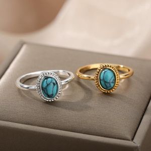 Clusterringen Vintage Natural Stone Opal voor vrouwen Roestvrij staal Moonstone Ring Moederdag Boho sieraden Bruiloft Geschenk Bague