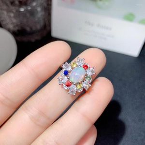 Cluster Rings Vintage Opal Silver Ring 6mm 8mm Natural Solid 925 Sterling Jewelry