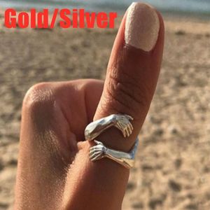 Clusterringen Vintage Opening verstelbare ring Goud zilveren kleur knuffel met beide handen punk juwelencluster