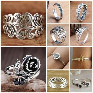 Cluster Ringen Vintage Plated Holle Bloem Voor Vrouwen Punk Creatief Ontwerp Vinger Ring Bohemen Sieraden Moederdag Cadeau