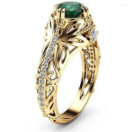 Clusterringen Vintage Punk Style 14K Gold Color Emerald Ring For Women Original 925 Silver Green Gemstone Jewelry