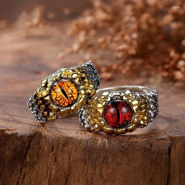 Anillos de racimo Estilo punk vintage Hip Hop Pythons Ojo de serpiente Artesanías únicas Anillo rojo Apertura ajustable Plata tailandesa 925 Joyería fina para hombre