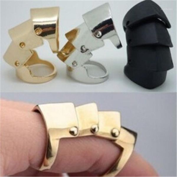 Anillos de racimo Vintage Punk tejido armadura anillo de dedo de lucha para mujeres estilo oro negro Metal joyería 1