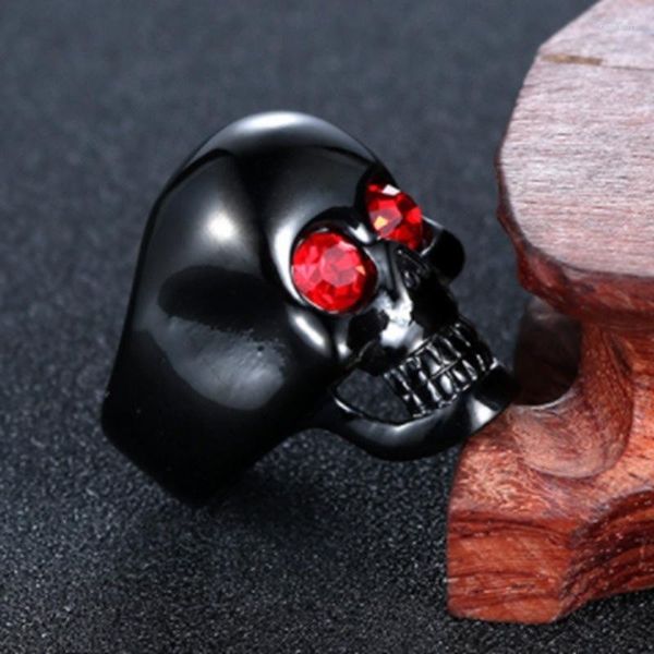 Anillos de racimo Vintage ojo de cristal rojo calavera negra motocicleta fiesta Steampunk Cool Finger para hombres accesorios de joyería de motorista