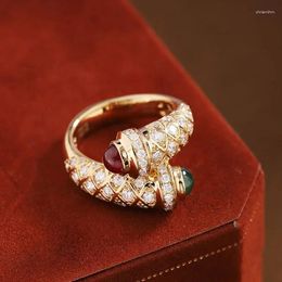 Cluster anneaux vintage rétro ring 18k Gold Lab Ruby émeraude redonnable femme cocktail antique doigt fine bijoux cadeau