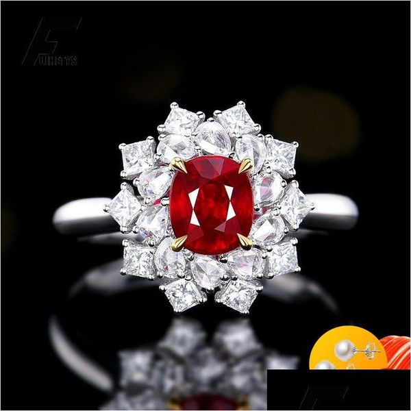 Cluster Anneaux vintage Ring 925 Sier bijoux avec Ruby Zircon Gemstone Open Finger for Women Wedding Party Gifts Accessories Cluster D Dhiu5