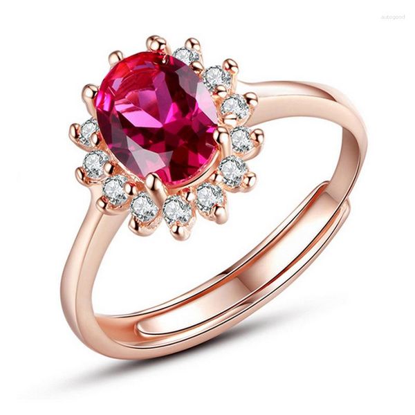 Anillos de racimo Vintage oro rosa rojo cristal abierto anillo elegante personalidad femenina romántica para enviar amigos regalos de cumpleaños