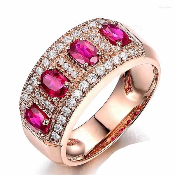 Anillos de clúster Boda de plata de oro rosa vintage para mujeres Joyas de moda Luxury White Zircon Anning