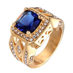 Bagues de cluster Vintage Royal Blue Crystal Saphir Topaz Gemstones Diamant Masculin Pour Hommes 18k Or Rempli En Acier Inoxydable Bijoux Bande