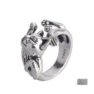 Clusterringen Vintage Sier Color Shee Cat Ring voor mannen Vrouwen verstelbare punk hiphop feest sieraden drop levering dhltx