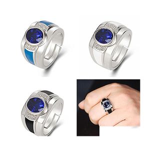 Cluster Rings Vintage Sier Mens Ring Round Sapphire Gemstone Wedding Party Bijoux Accessoires Cadeau Doigt Ouvert Diamant Pour Homme Dro Dhgie