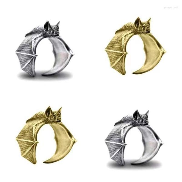 Bagues de cluster Vintage Silver Couleur Bat Animal pour hommes Femmes Mode Punk Style Réglable Bats Bague 2023 Halloween Bijoux Cadeaux