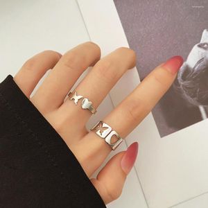 Anillos de racimo Vintage Color Plata Mariposa Corazón para Mujeres Hombres Amante Pareja Conjunto Amistad Compromiso Boda Joyería Abierta