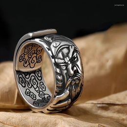 Cluster ringen vintage zilveren kleur guan yu gezonde rijkdom goed geluk sieraden amulet voor mannen vrouwen verstelbare ring retro