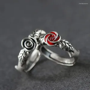 Cluster Ringen Vintage Zilveren Kleur Rode Roos Bloem Verstelbare Ring Voor Vrouwen Vrouwelijke Meisjes Minnaar Geschenken Engagement Bruiloft Bruid Sieraden