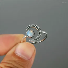 Cluster anneaux vintage couleurs argent étoile lune zircon pierre ouverte anneau ouvert pour les femmes mode métal mine moon-doigt le doigt de mariage bijoux