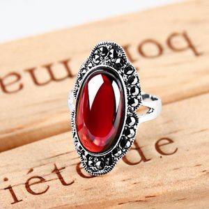 Clusterringen Vintage Silver voor vrouwen retro 100% 925 Sterling Natural Precious Stones Wedding Ring Sieraden Femalecluster