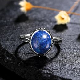 Cluster anneaux vintage simple ovale naturel lapis lazuli rose quartz ring 925 argent fine bijoux fête de mariage cadeau