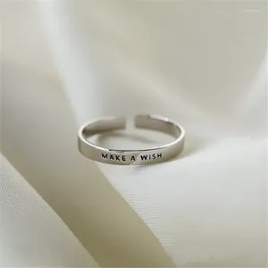 Cluster Ringen Vintage Eenvoudige Zilveren Kleur Een Wens Brief Opening Ring Voor Vrouwen Mannen Retro Verstelbare Vinger Sieraden Geschenken