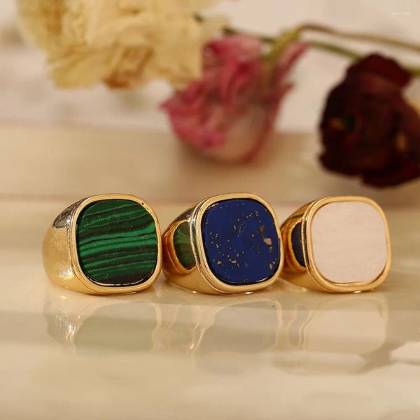 Bagues de cluster Vintage Square Marble Couleur Mariage 2023 Élégant Métal Chunky Bague Bijoux Créatifs Pour Femmes Bague Femme Accessoire