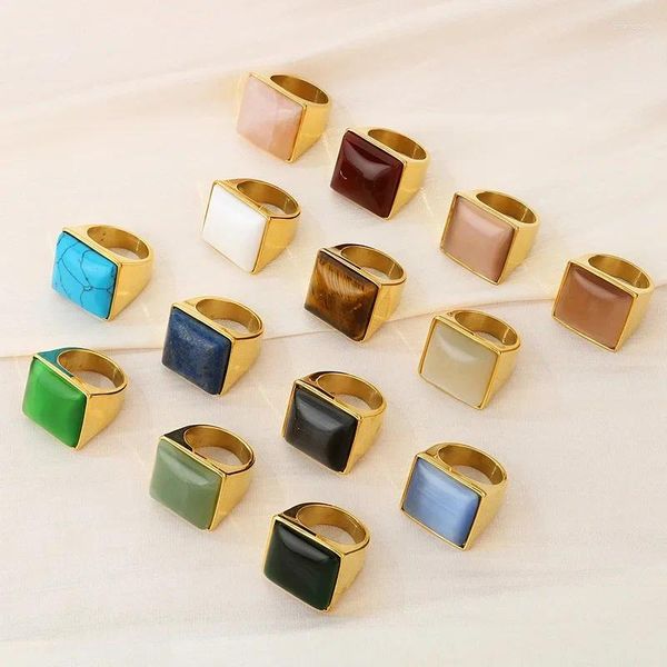 Anillos de racimo Vintage Square Stone Signet Classic para mujeres y niñas Joyería de acero inoxidable Regalos de cumpleaños