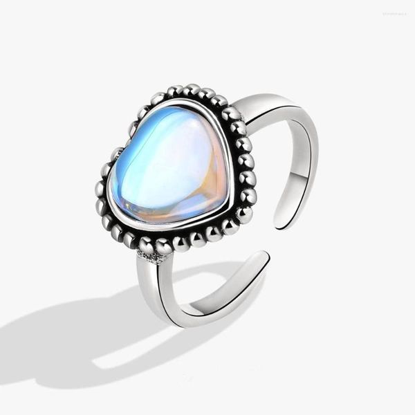 Anillos de racimo estilo Vintage diseño coreano corazón de piedra lunar ajustable para mujeres Grils joyería nupcial boda compromiso Bijoux Jz672