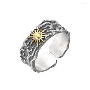 Bagues de cluster Vintage Thai Silver Sun Ring pour femmes hommes classique créatif réglable couple fête bijoux cadeau Jz060