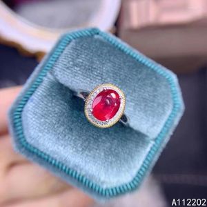 Cluster anneaux vintage Trendy Natural Ruby Ring 925 argent sterling incrust￩ des femmes Gemstone rouge OVAL BRIDAL MEDIAL PARTY GADE