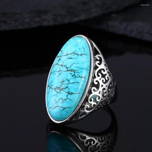 Clusterringen Vintage Turquoise Hollow Design Ring 925 Sterling Silver Fine Jewelry For Women Men Party Gift Drop