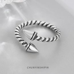 Clusterringen Vintage Twist Flower Opening Ring Ins Style S925 Pure Silver Finger For Women Hip Hop Index