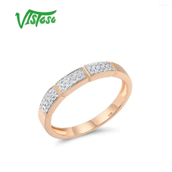 Cluster anneaux Vistoso authentique 14k 585 Gold rose pour femmes étincelante diamant promesse engagement anniversaire de mariage cadeau bien bijoux