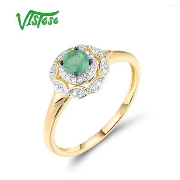 Bagues de cluster Visoso Pure 14K 585 Bague en or jaune pour femmes Diamants scintillants Émeraude Élégante fête de mariage Cadeaux de charme Bijoux fins