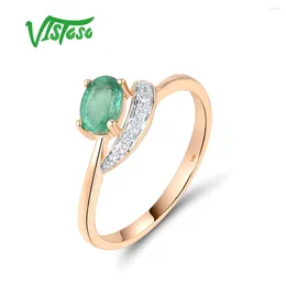 Clusterringen Vistoso Real 14K 585 Rose Gold Solitaire voor vrouwen sprankelende diamant smaragd delicate huwelijksverjaardag fijne sieraden
